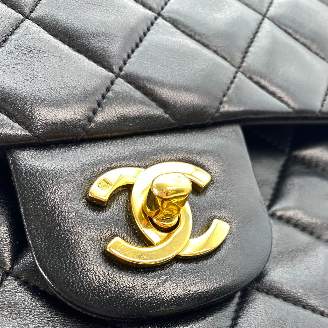 Adara, 3 Series Small Classic Flap Black Lambskin with seal and card