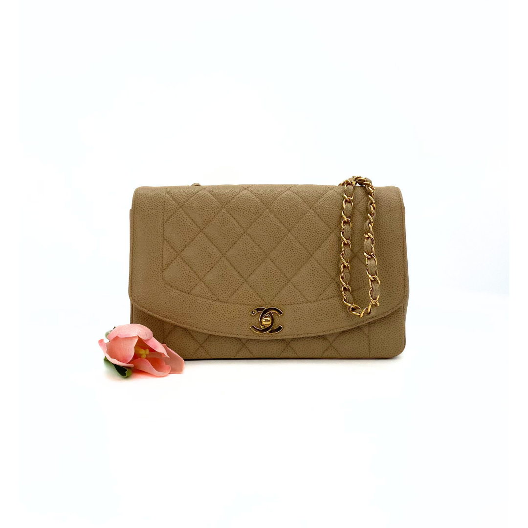 Gautier, 3 Series Medium Diana Beige Caviar with seal and card