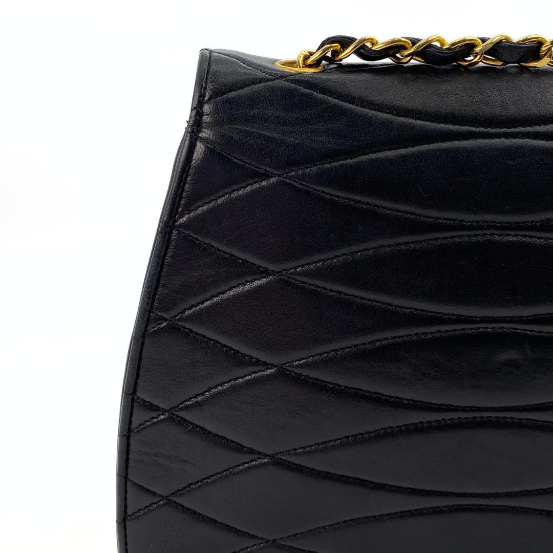 Xarena, 2 Series Curved Stitch Black Lambskin with seal and card