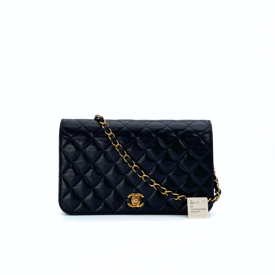 Boris, 6 Series Small Full Flap Black Lambskin with seal and card