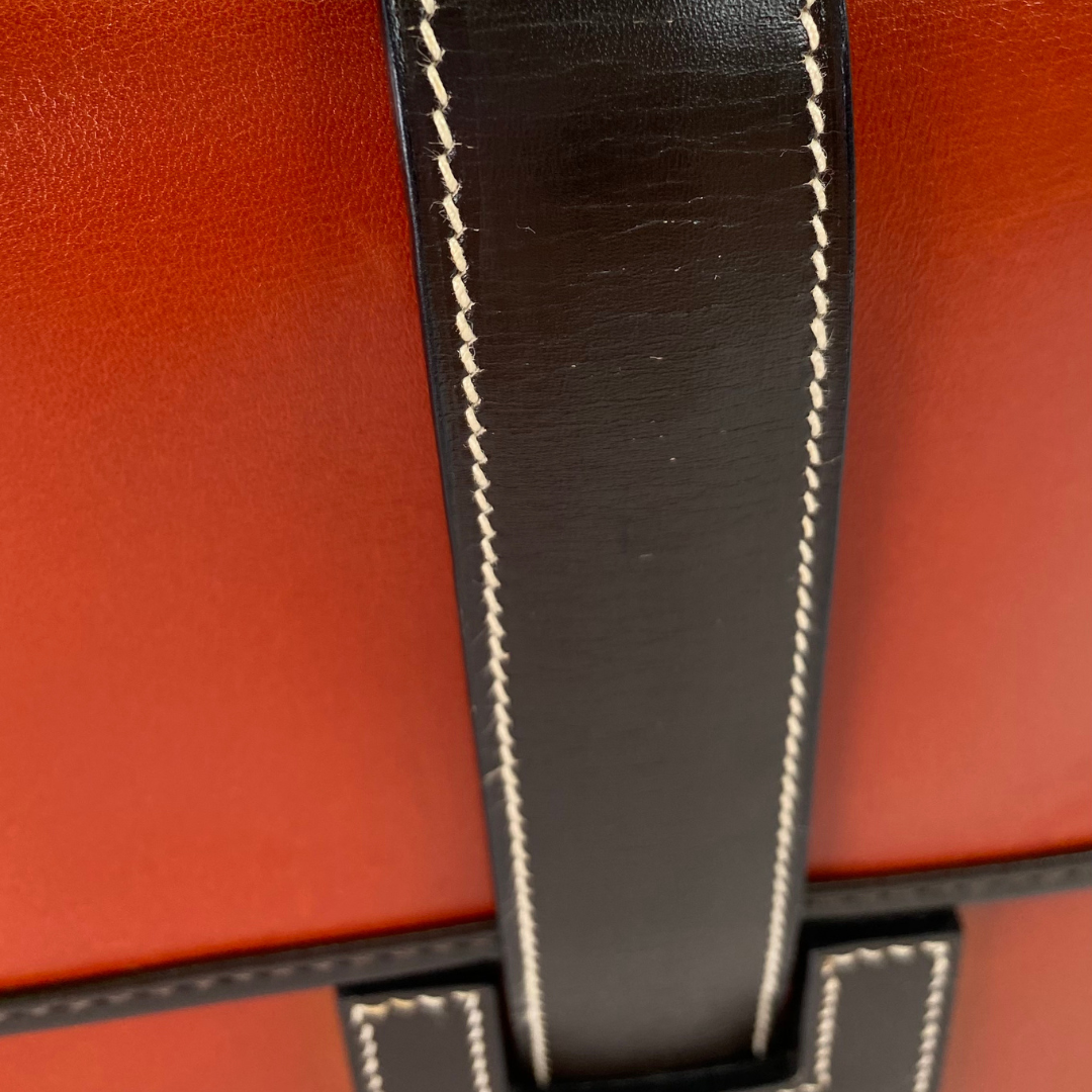 Iyura, 1993 Jige GM Brique Chocolat Boxcalf Clutch with stamp 〇W