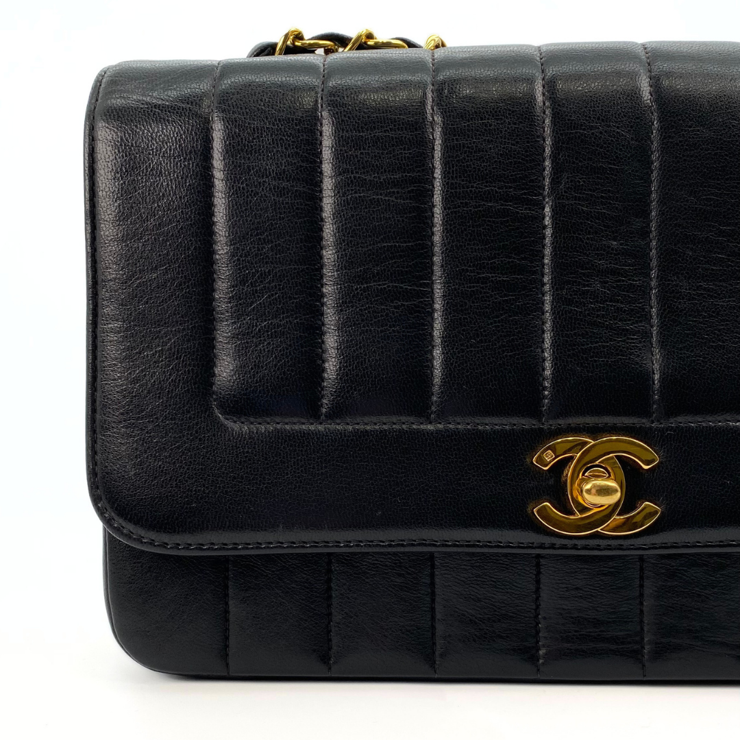 Tyra, 2 Series Mademoiselle Lambskin Small Black with seal and card