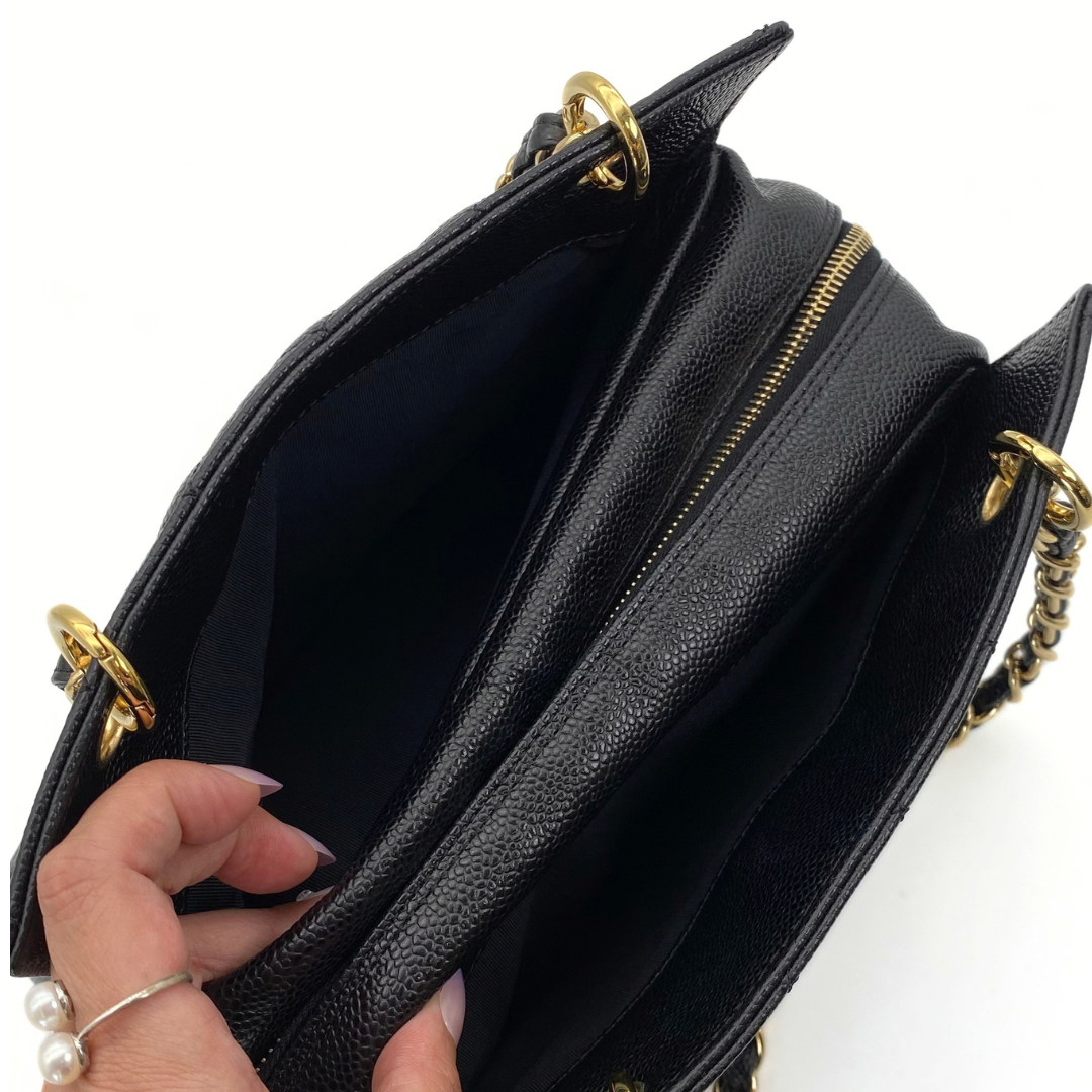 Orion, 7 Series Tote Black Caviar Gold Hardware with seal and card