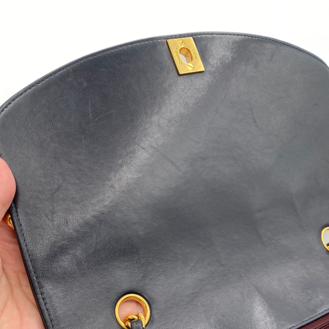 Ellis, 2 Series Medium Diana Navy Lambskin Gold Hardware with seal and card