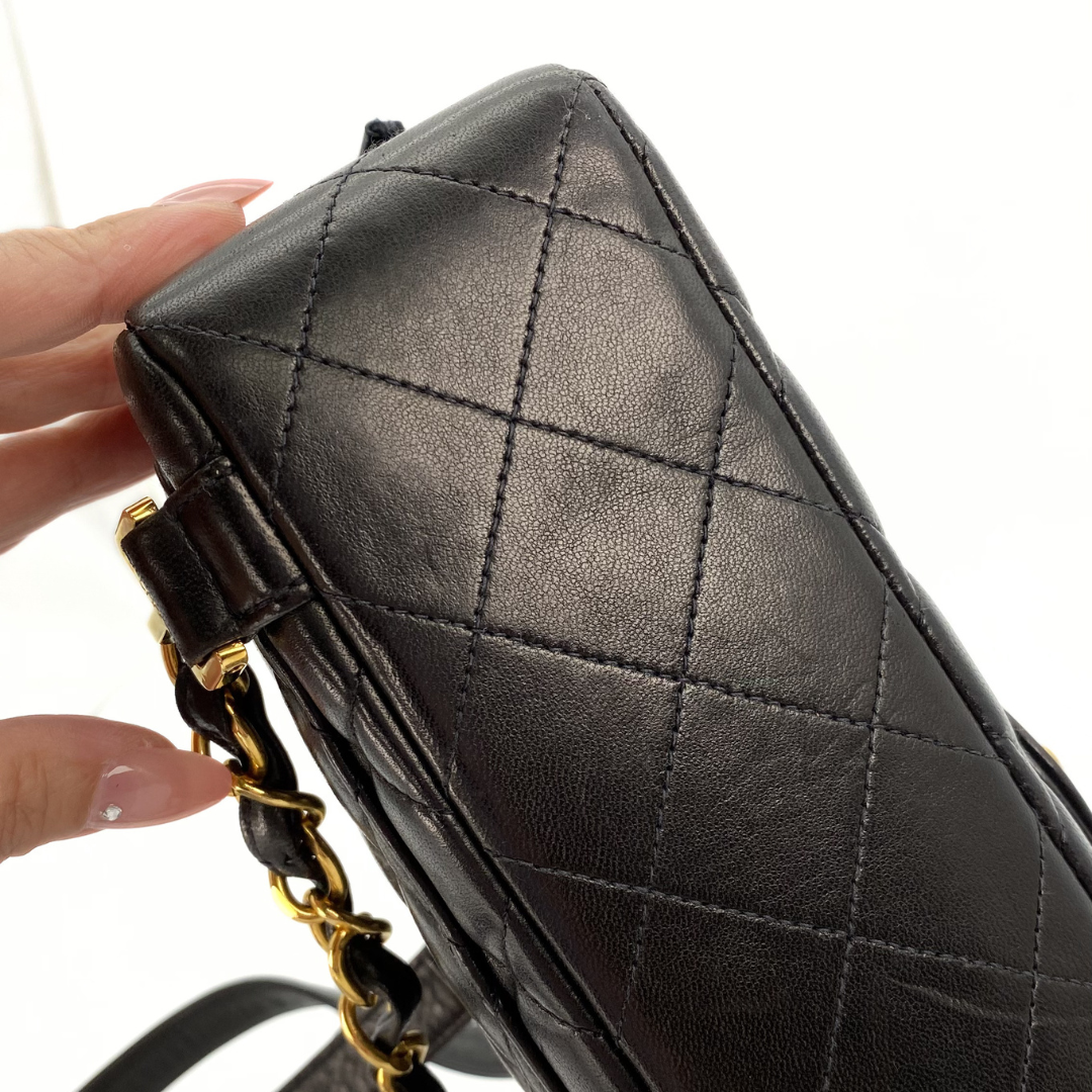 Cashel, 3 Series Matelasse 25 Backpack Black Lambskin with seal and card