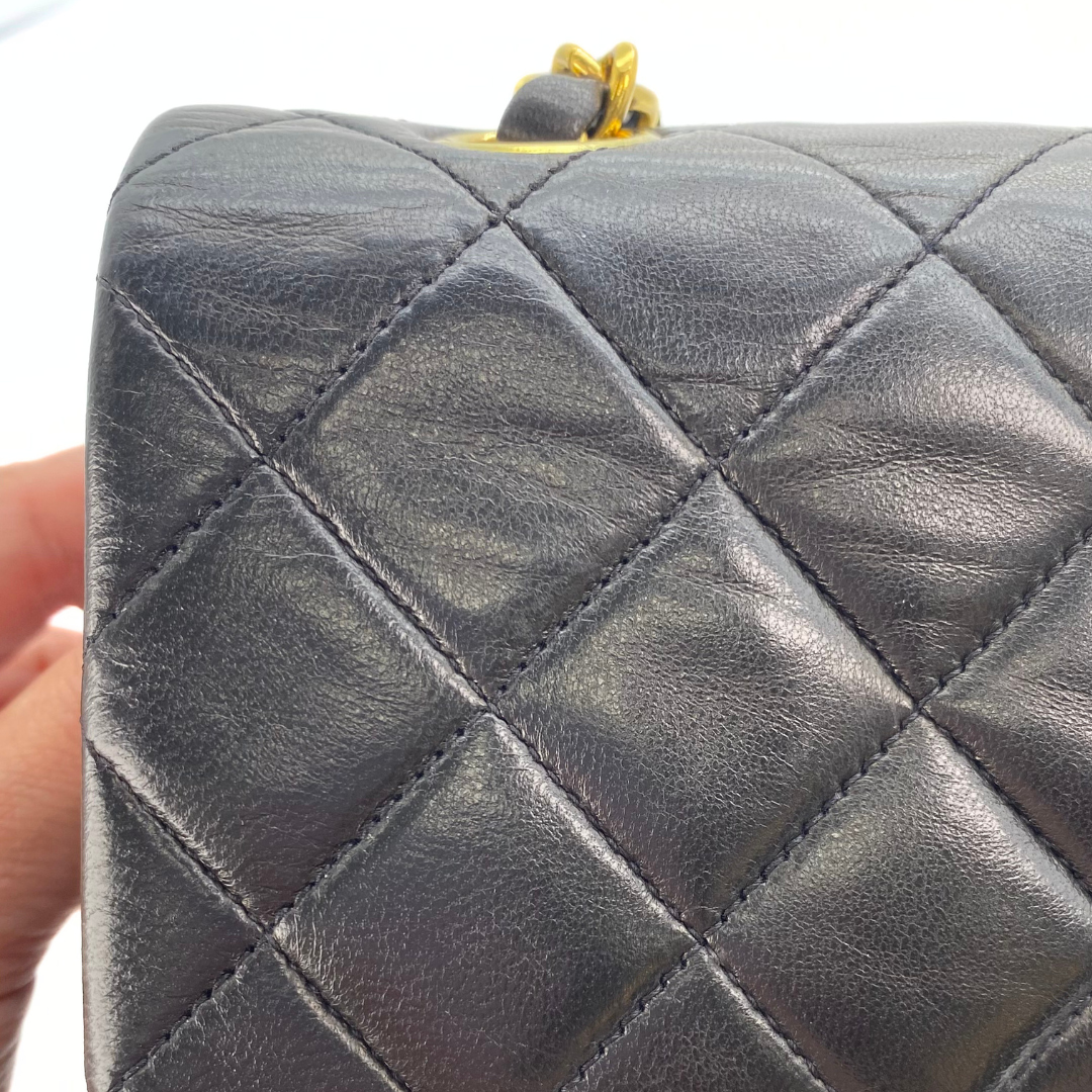 Adara, 3 Series Small Classic Flap Black Lambskin with seal and card