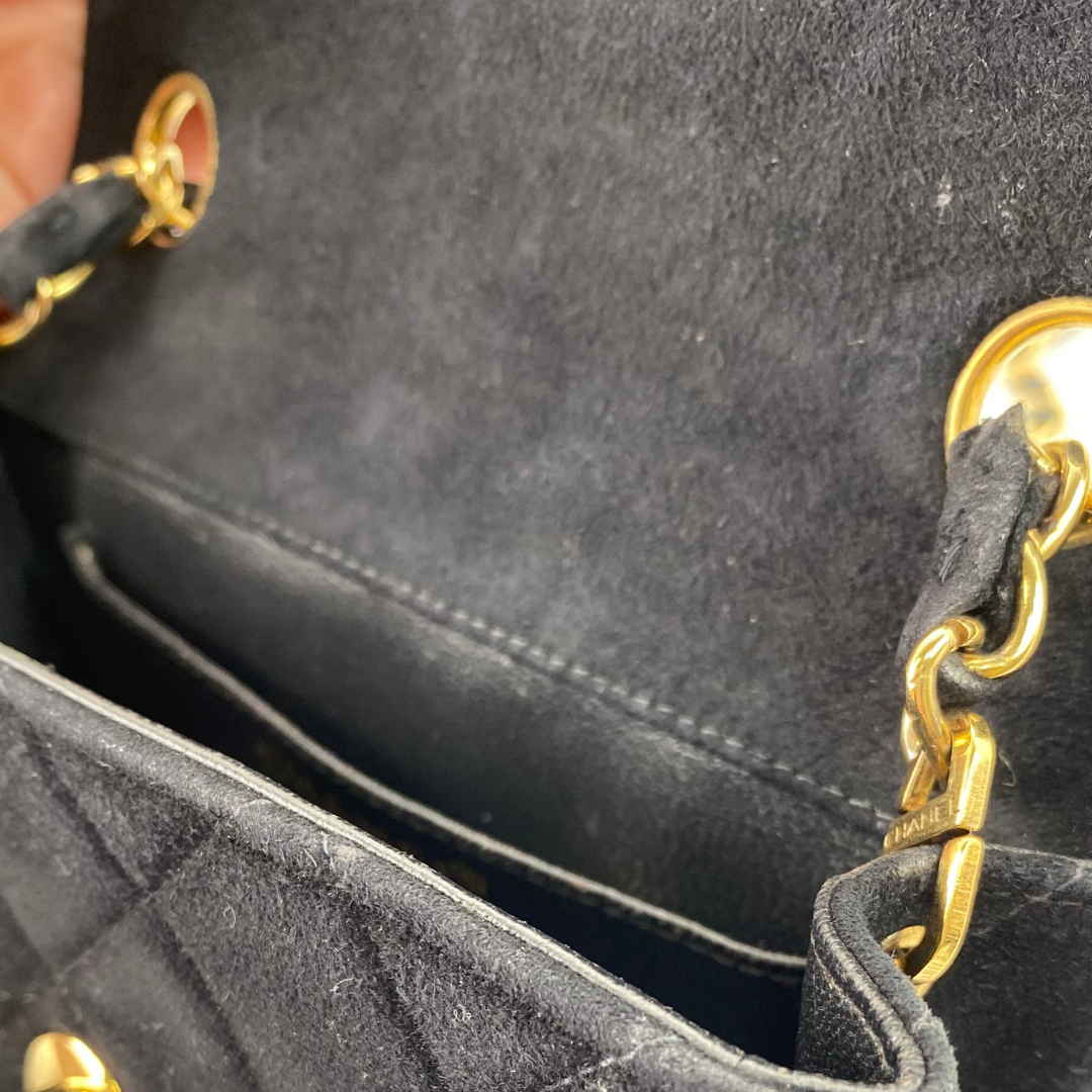Yukina, 7 Series Mini Matelasse Black Suede Gold Hardware with seal only