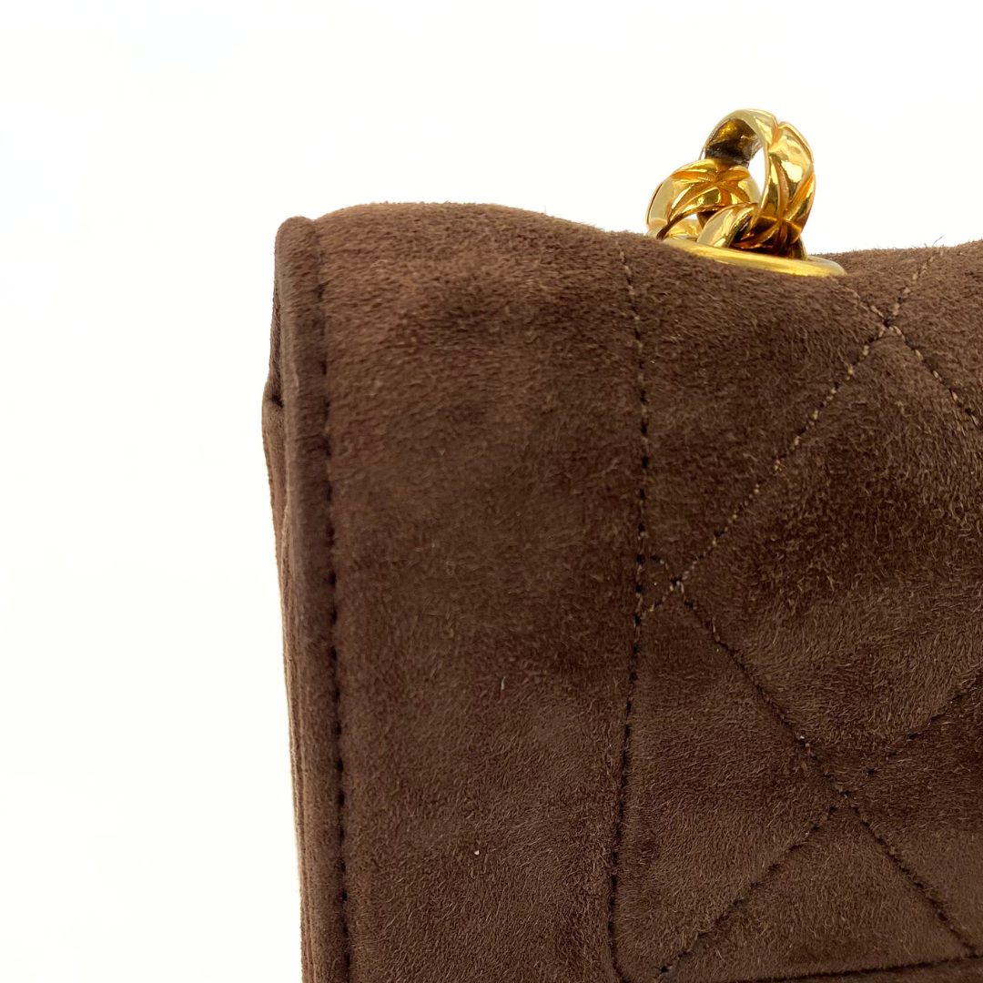 Vesper, 1 Series Mini Matelasse Bijou Chain Brown Suede Gold Hardware with seal only