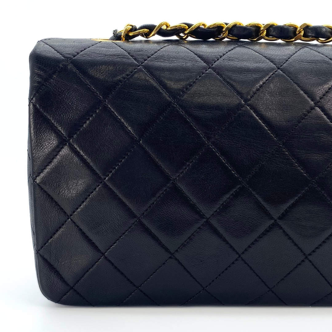 Evadne, 1 Series Small Full Flap Black Lambskin with seal and card