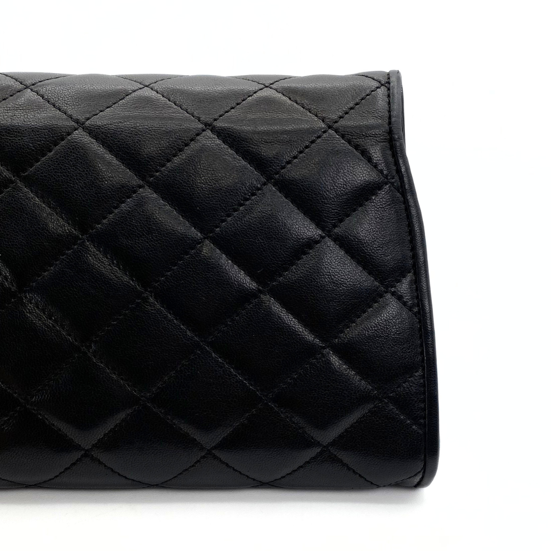 Arina, 3 Series Paris Black Lambskin Wallet On Chain with seal and card