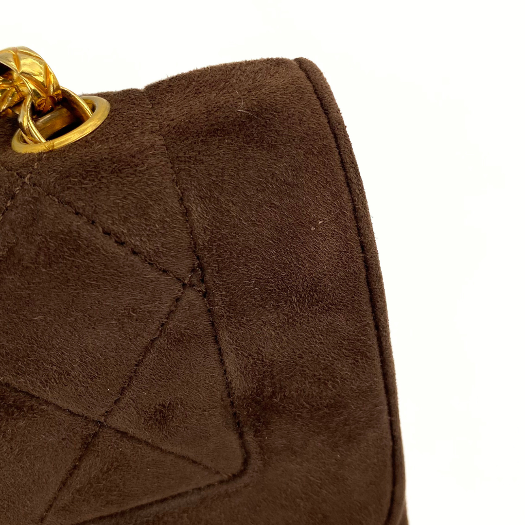 Vesper, 1 Series Mini Matelasse Bijou Chain Brown Suede Gold Hardware with seal only