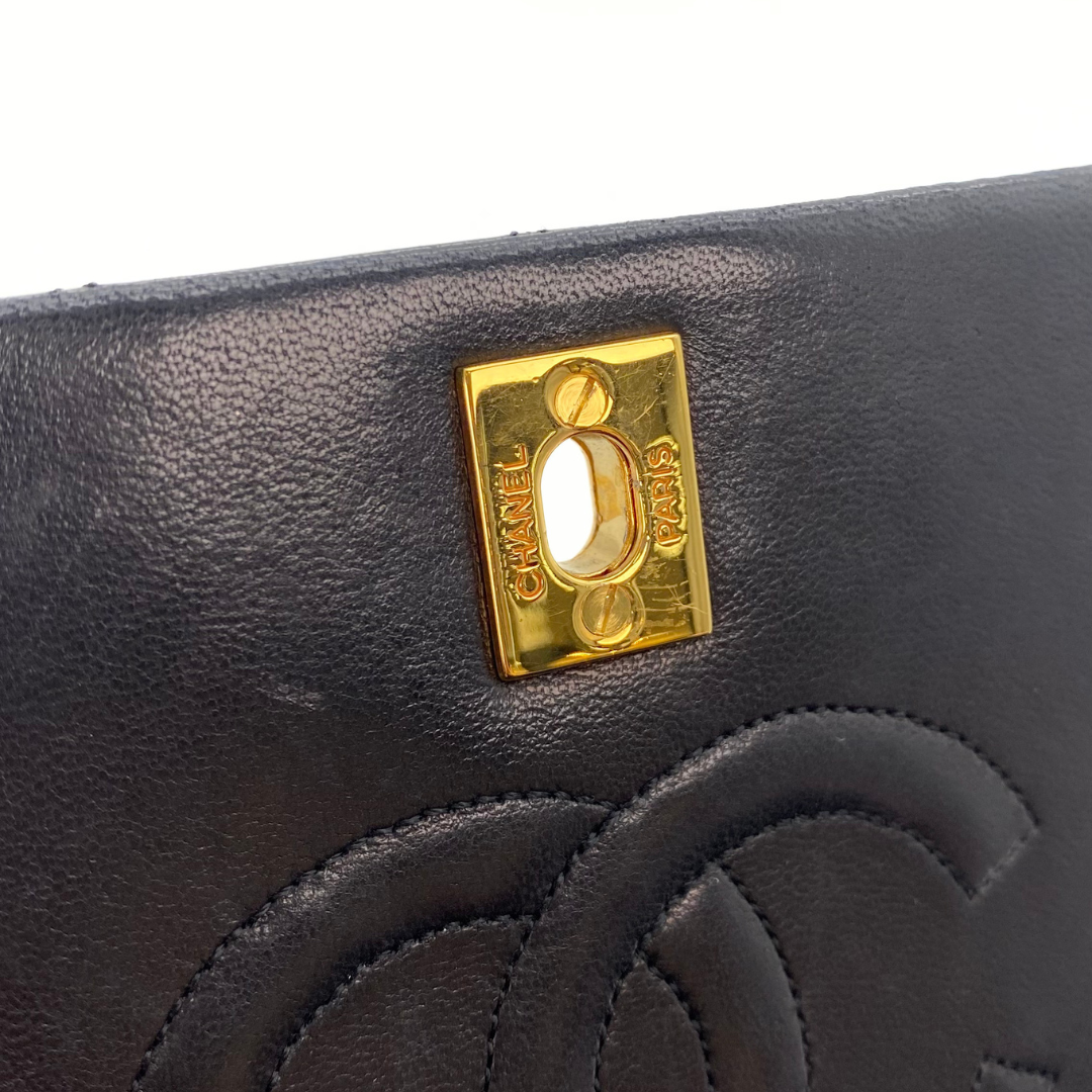 Evadne, 1 Series Small Full Flap Black Lambskin with seal and card