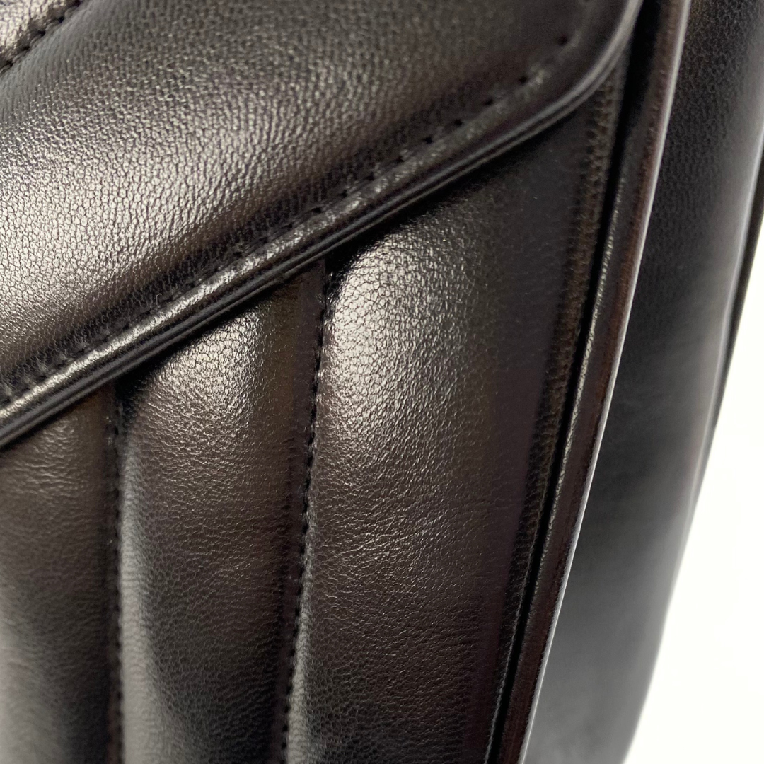 Eunho, 2 Series Single Flap Chevron Black Lambskin with seal and card
