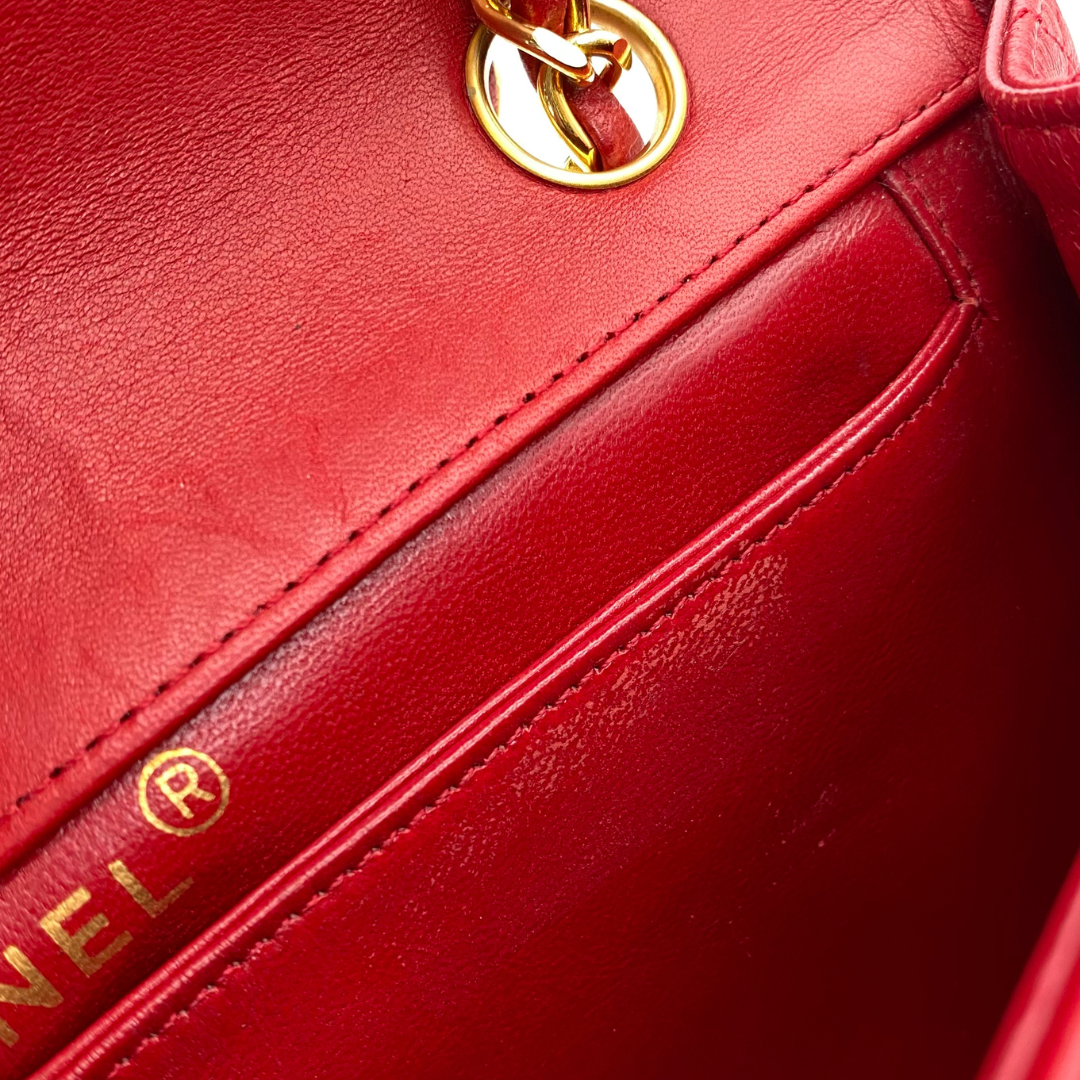 Hiroki, 1 Series Red Lambskin Horizon Flap Gold Hardware with seal only