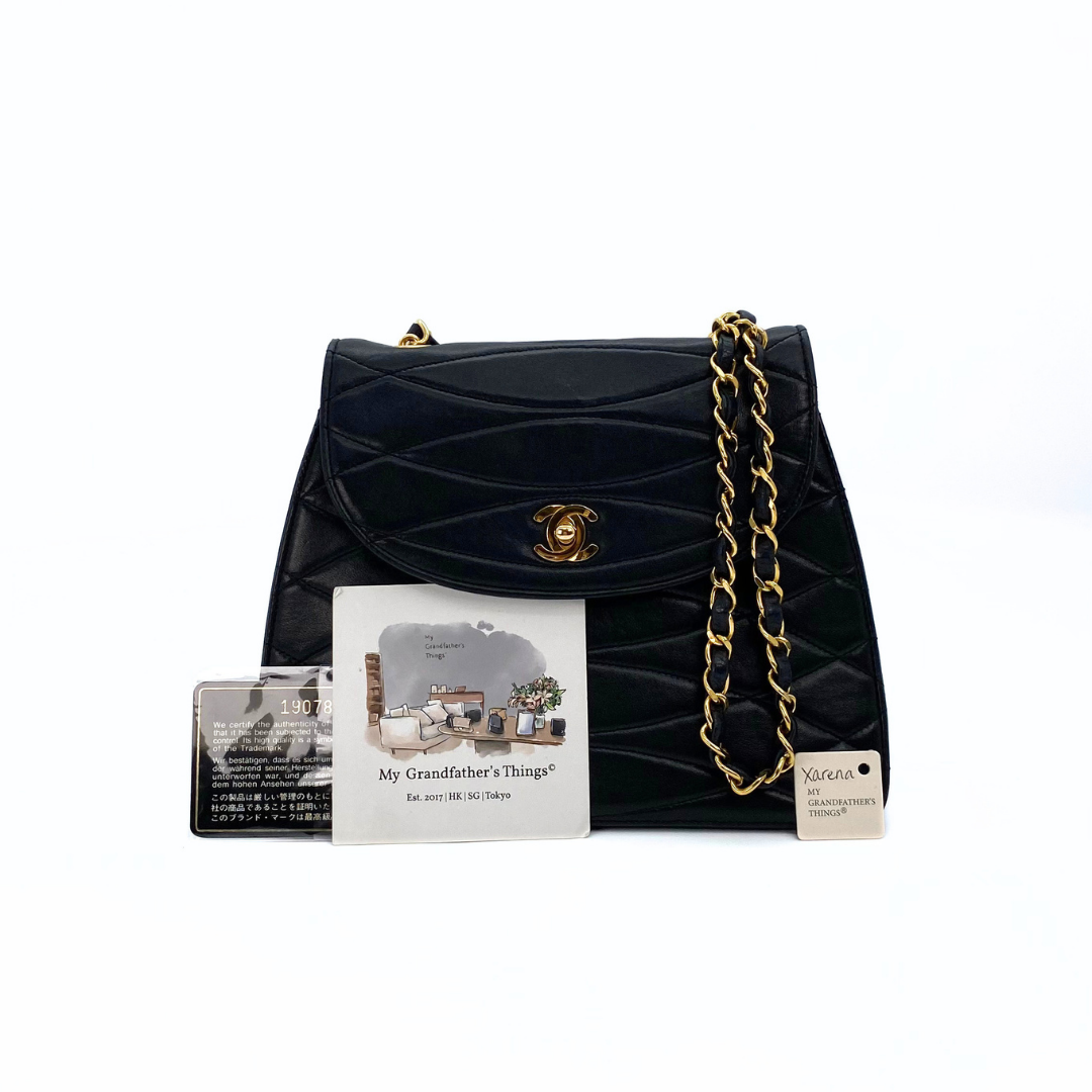 Xarena, 2 Series Curved Stitch Black Lambskin with seal and card