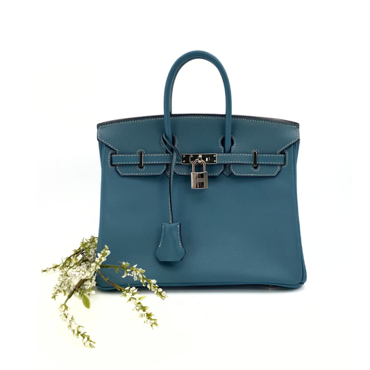 Romilly, 2006 Birkin 25 Blue Jean Veau Epsom Palladium Hardware with stamp □J