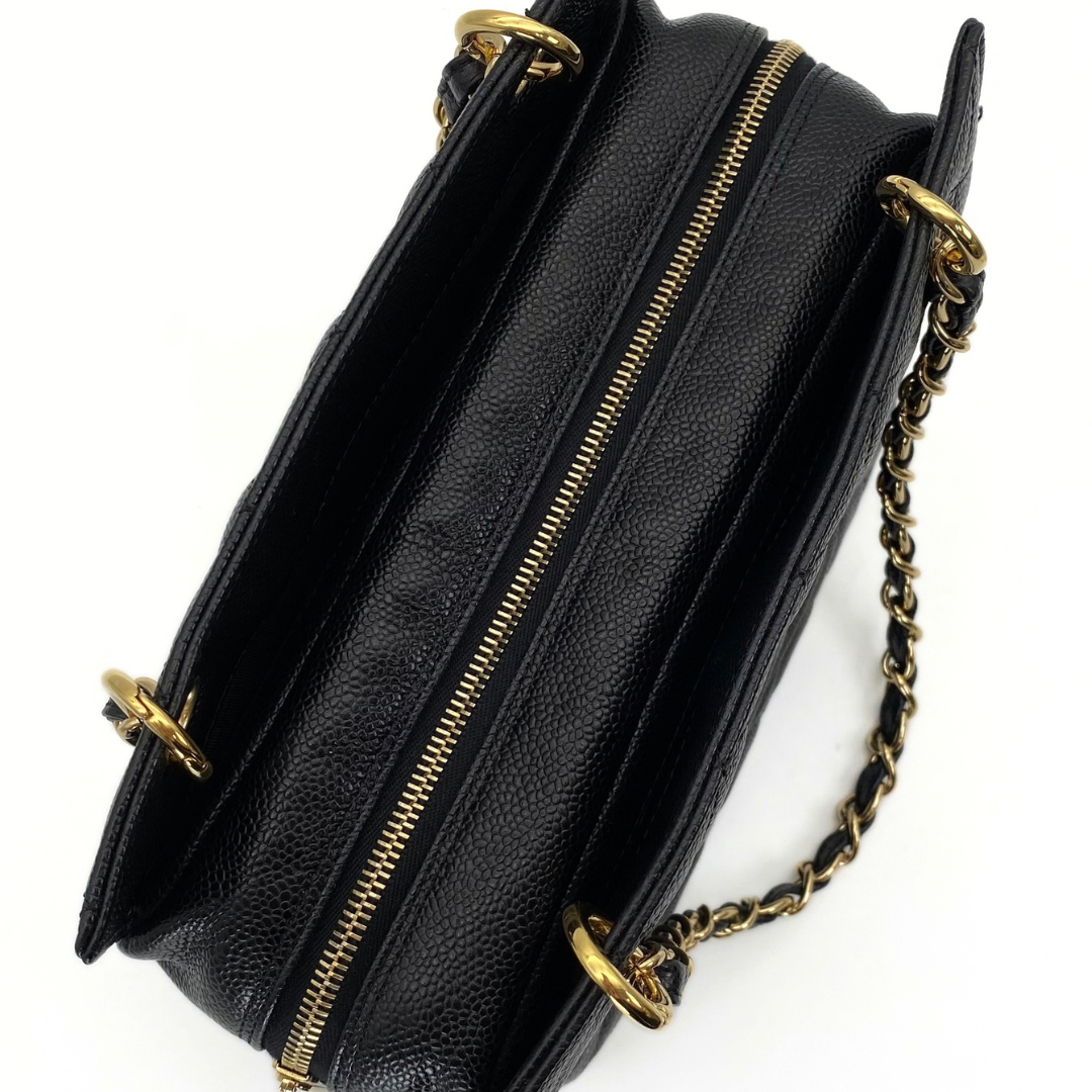 Orion, 7 Series Tote Black Caviar Gold Hardware with seal and card