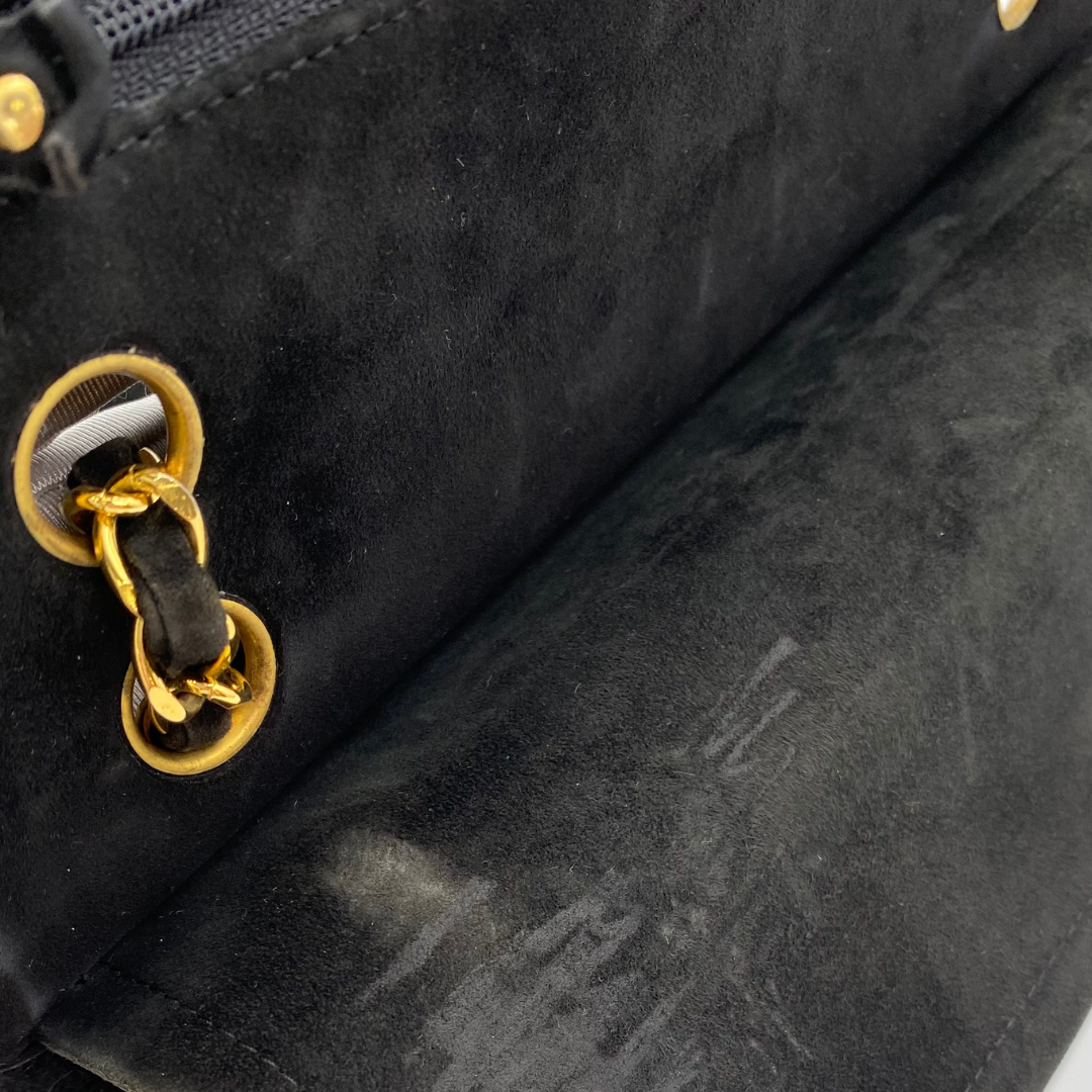 Jiho, 1 Series Medium Classic Flap Chevron Black Suede with seal and card
