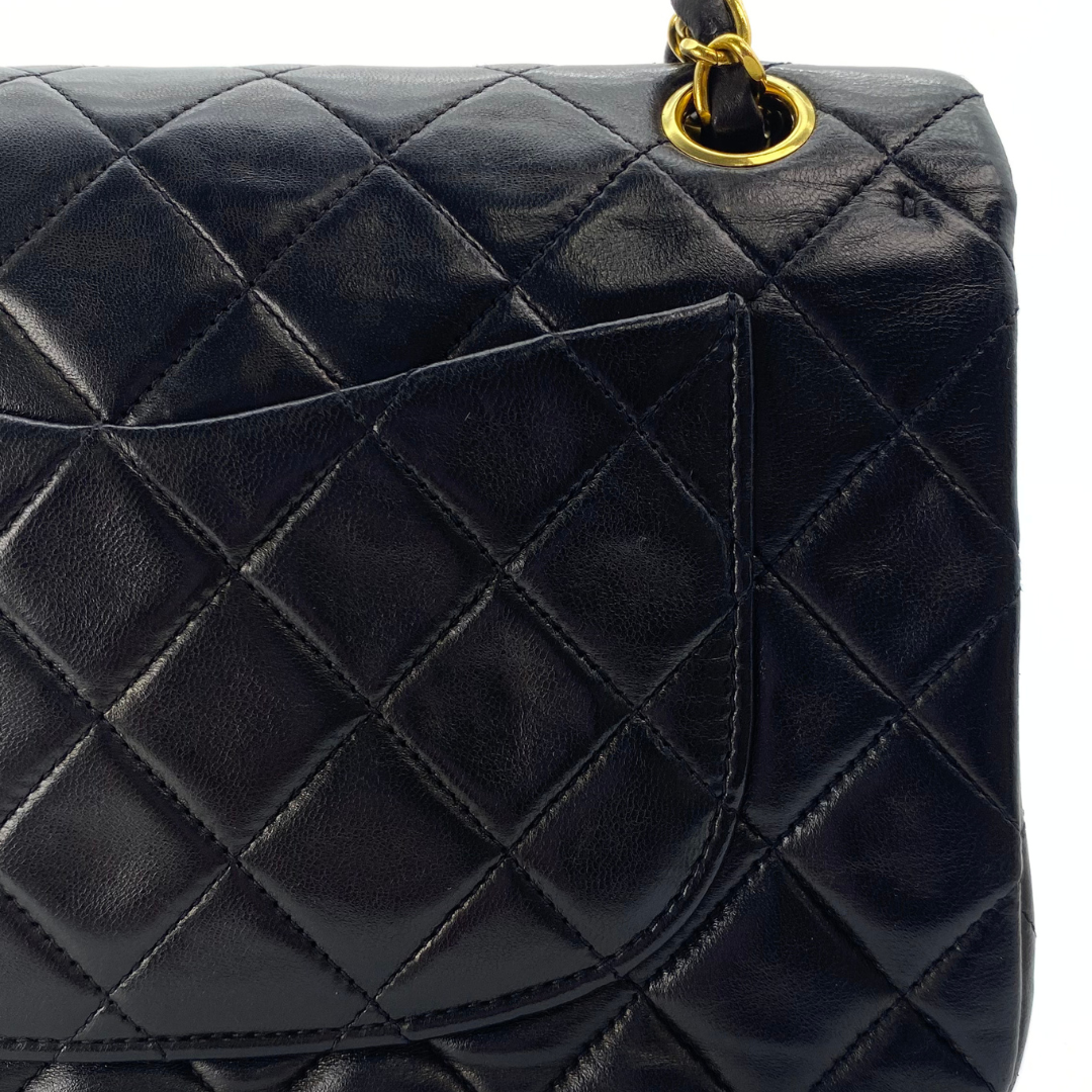 Adara, 3 Series Small Classic Flap Black Lambskin with seal and card