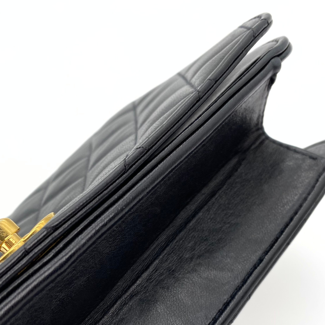 Boris, 6 Series Small Full Flap Black Lambskin with seal and card