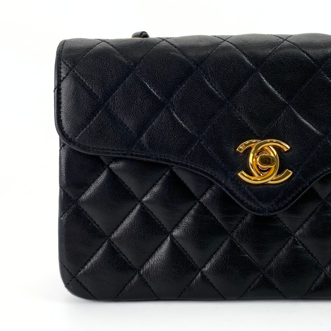 Wakana, 1 Series Matelasse Mini Black Lambskinw with seal and card