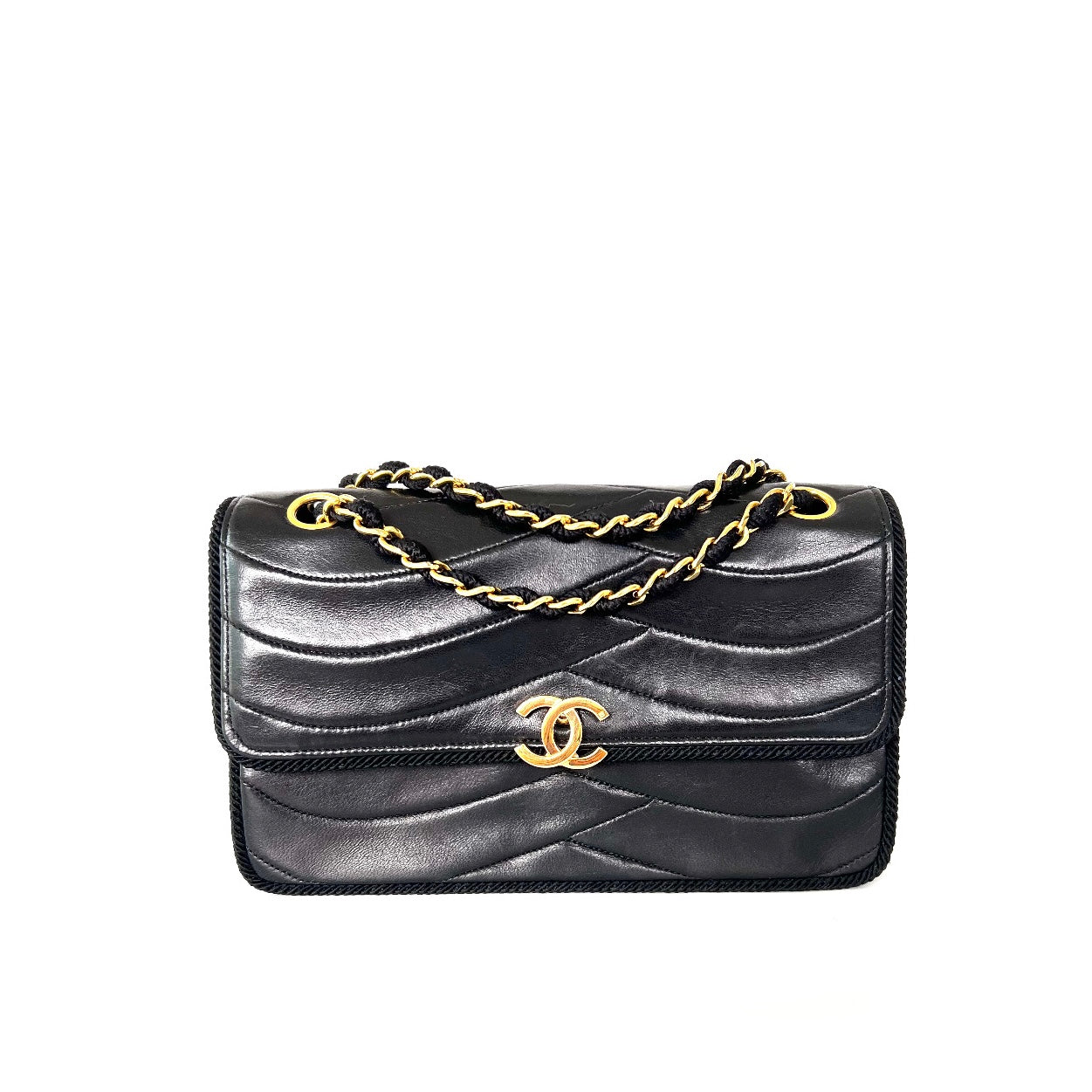 Taha, 0 Series Wave stitch black lambskin rope single flap with seal only