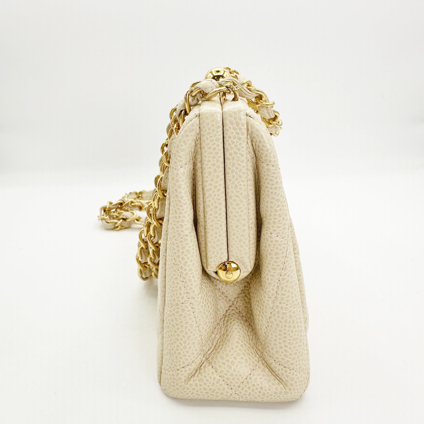 Juan, Vintage Authentic Chanel 3 series matelasse chain beige caviar with seal