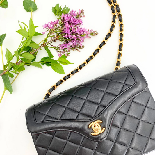 Marieta, 2 series vintage authentic Chanel black lambskin mini with seal only