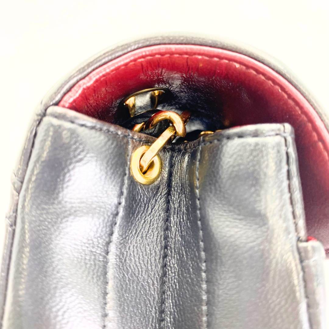 Marieta, 2 series vintage authentic Chanel black lambskin mini with seal only