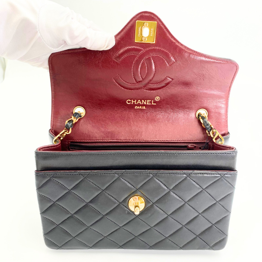 Marieta, 2 series vintage authentic Chanel black lambskin mini with seal only