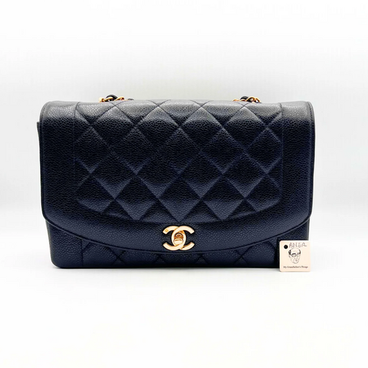 Adler, Vintage Authentic Chanel 3 series medium black caviar diana with seal