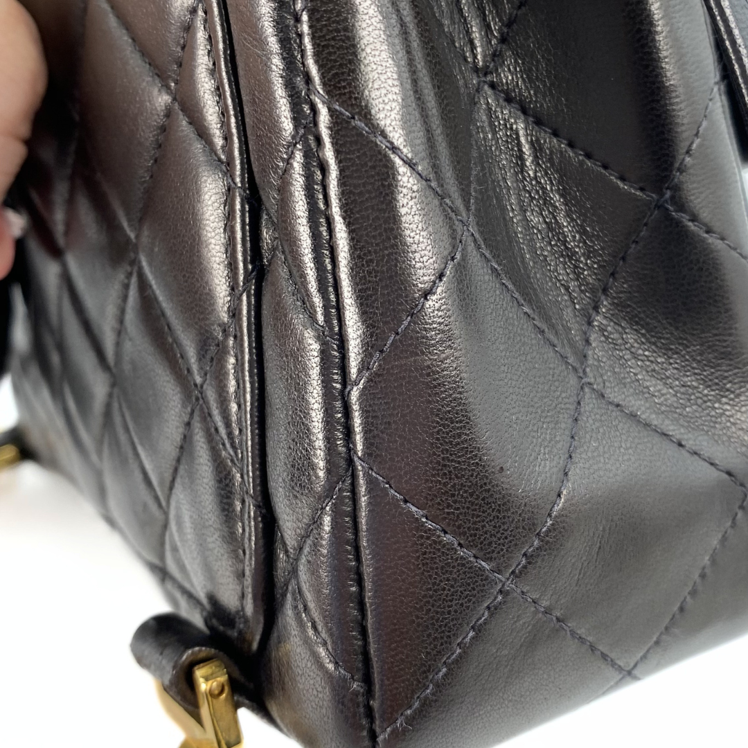 Cashel, 3 Series Matelasse 25 Backpack Black Lambskin with seal and card