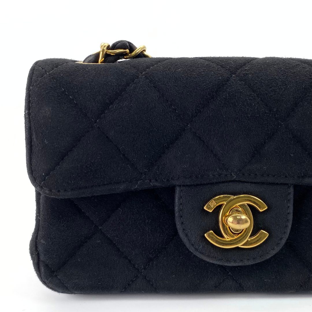 Yukina, 7 Series Mini Matelasse Black Suede Gold Hardware with seal only