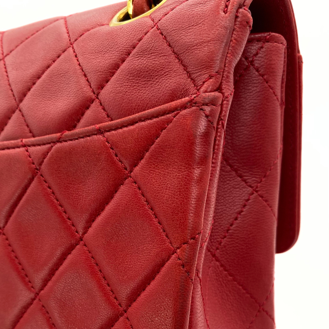 Hiroki, 1 Series Red Lambskin Horizon Flap Gold Hardware with seal only