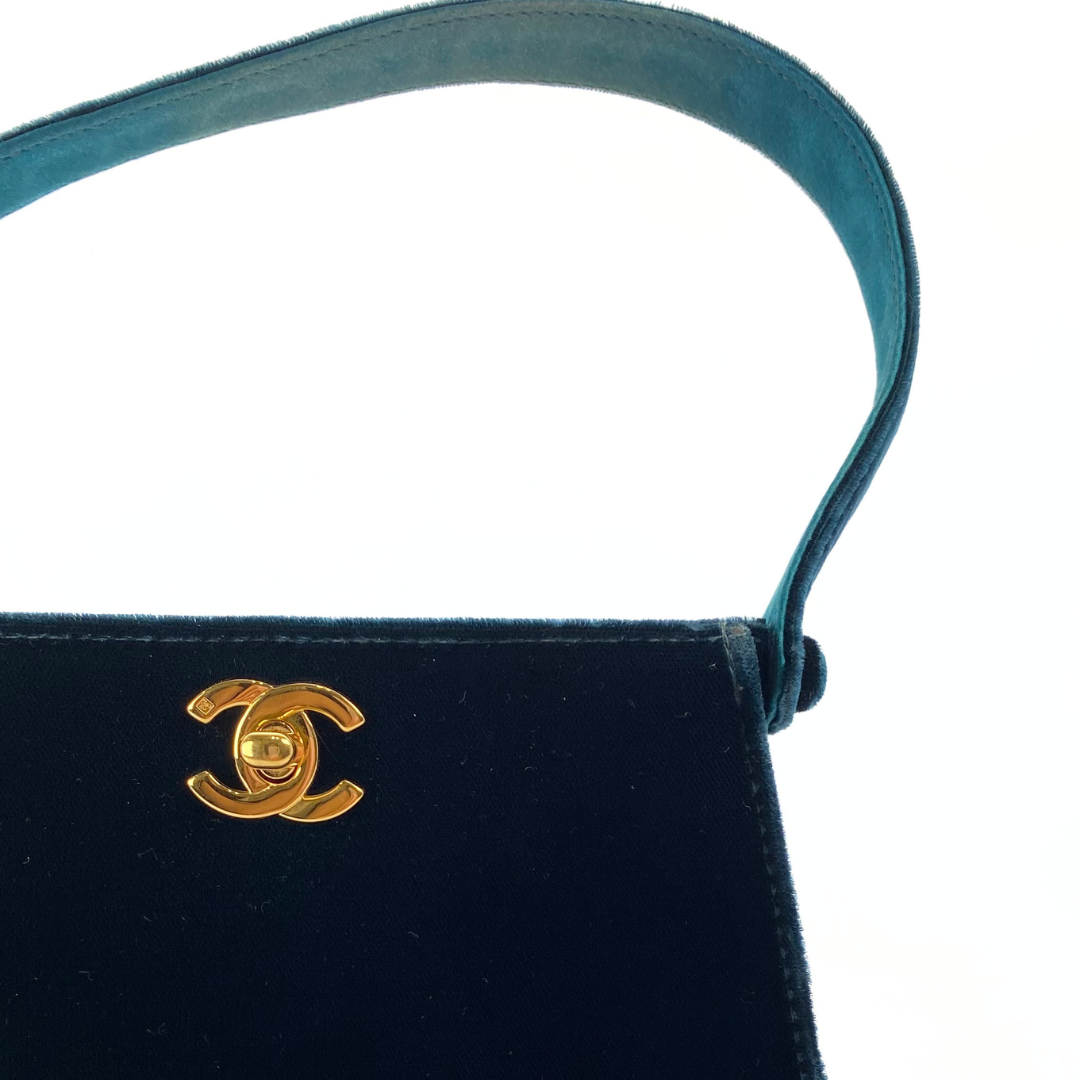 Taiki, 5 Series Turn Lock Green Velvet Top Handle Bucket Bag with seal and card
