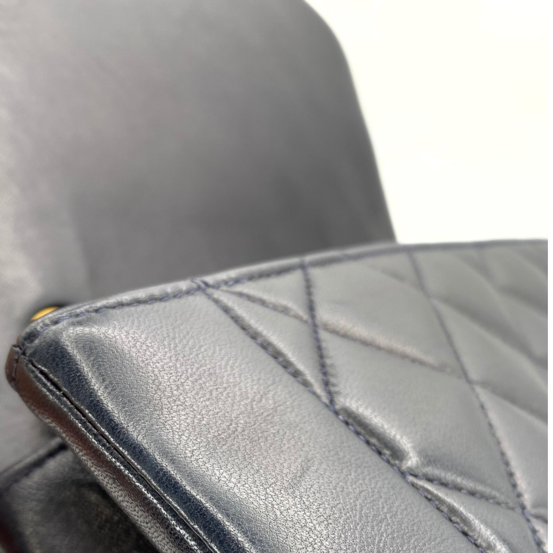 Ellis, 2 Series Medium Diana Navy Lambskin Gold Hardware with seal and card