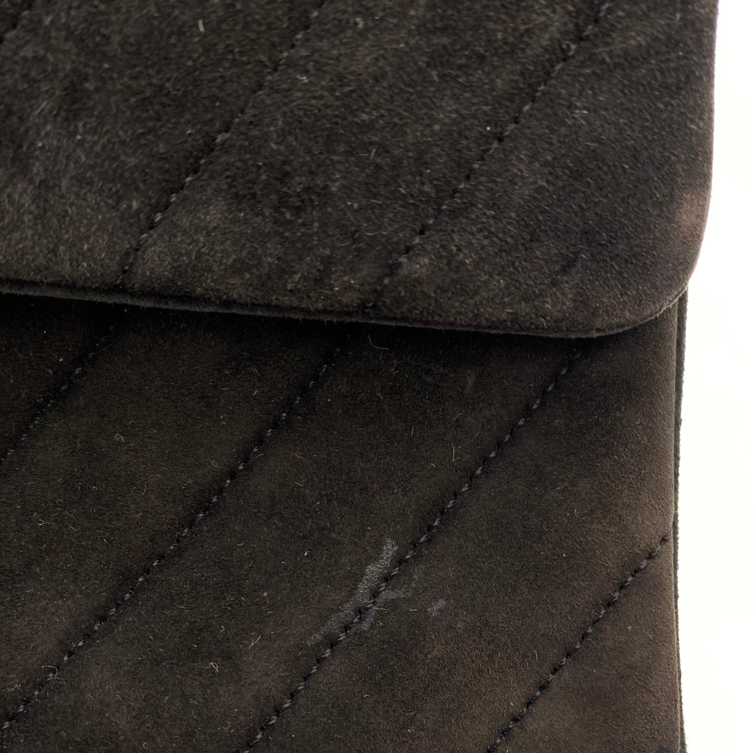 Jiho, 1 Series Medium Classic Flap Chevron Black Suede with seal and card