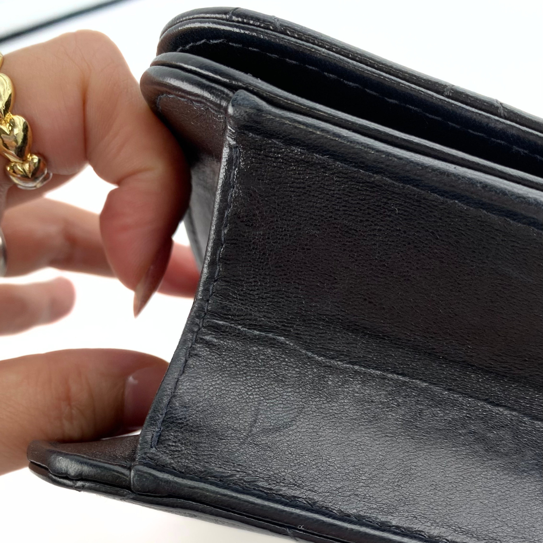 Boris, 6 Series Small Full Flap Black Lambskin with seal and card