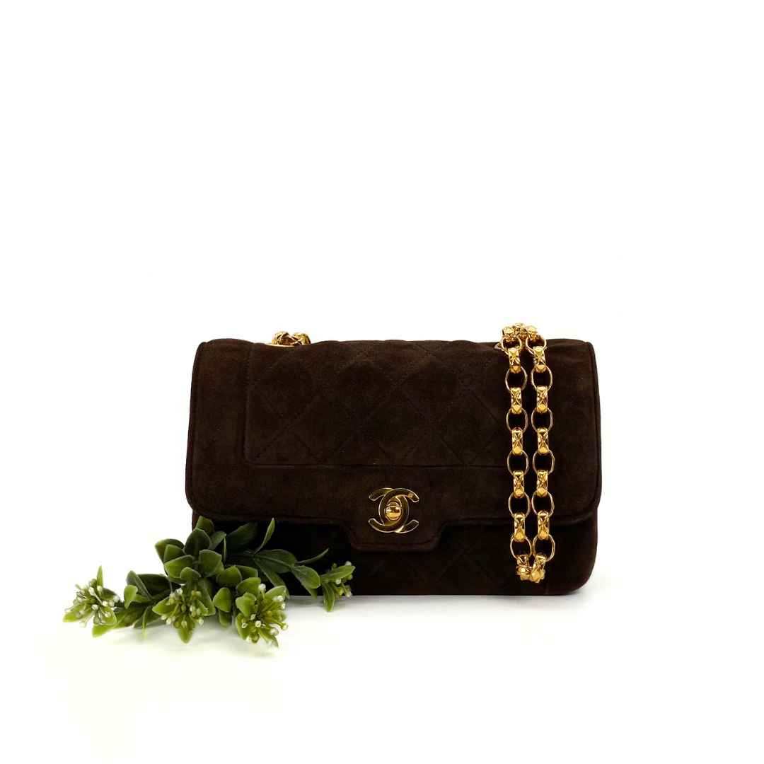 Vesper, 1 Series Mini Matelasse Bijou Chain Brown Suede Gold Hardware with seal only