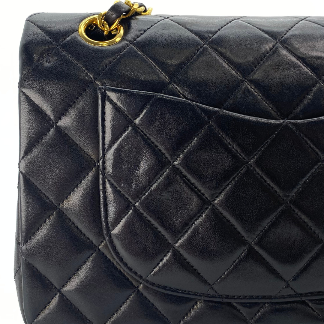 Adara, 3 Series Small Classic Flap Black Lambskin with seal and card