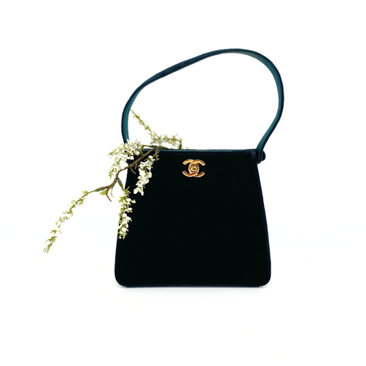 Taiki, 5 Series Turn Lock Green Velvet Top Handle Bucket Bag with seal and card