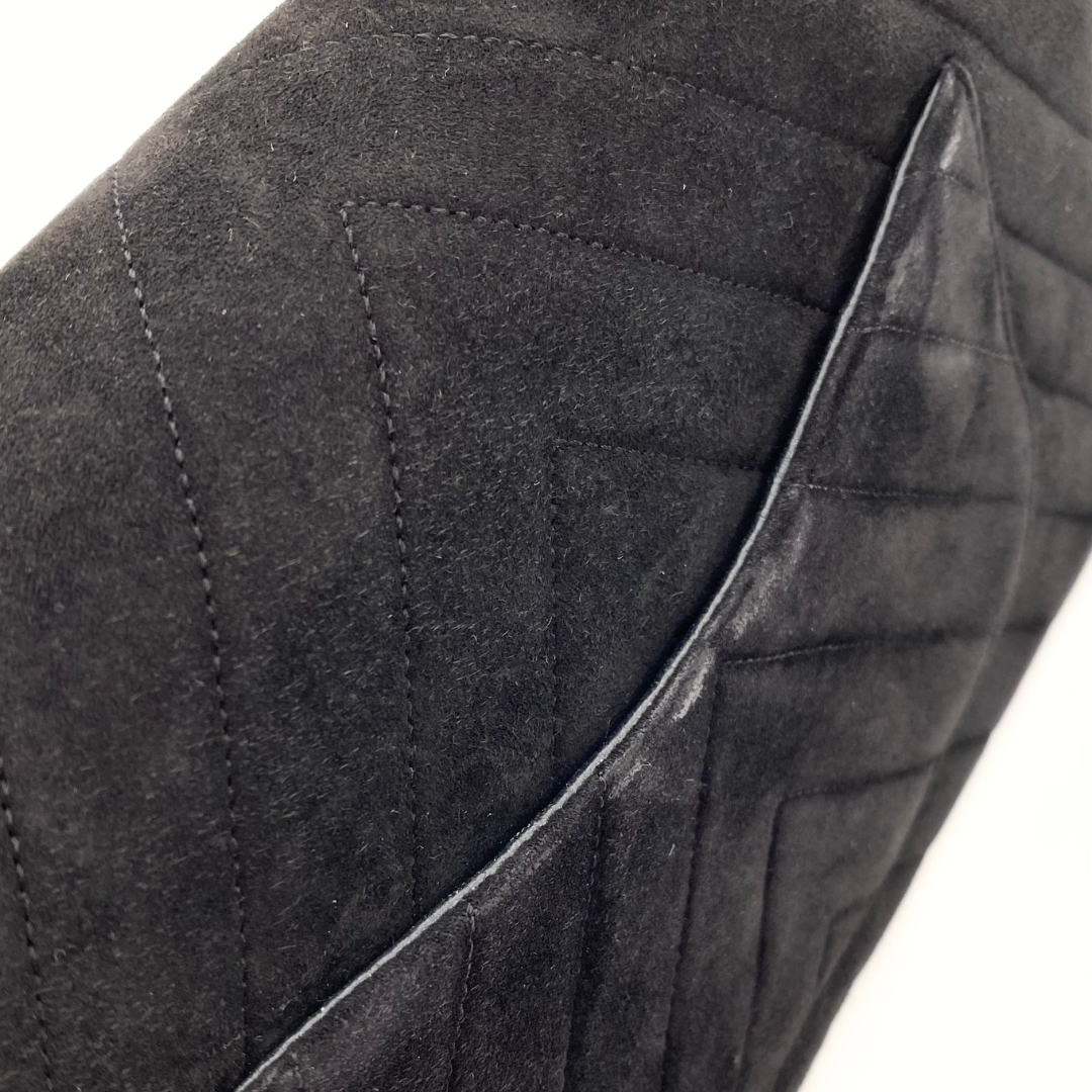 Jiho, 1 Series Medium Classic Flap Chevron Black Suede with seal and card
