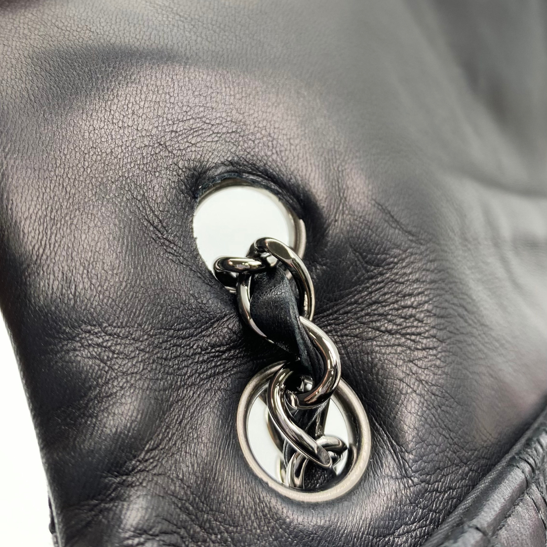 Ruelle, 10 Series Camellia Icon Motif Black Lambskin with seal only