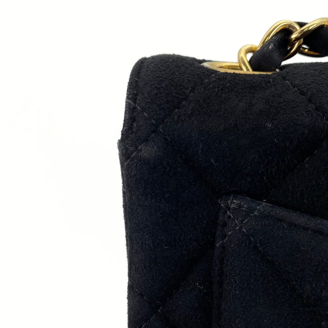 Yukina, 7 Series Mini Matelasse Black Suede Gold Hardware with seal only