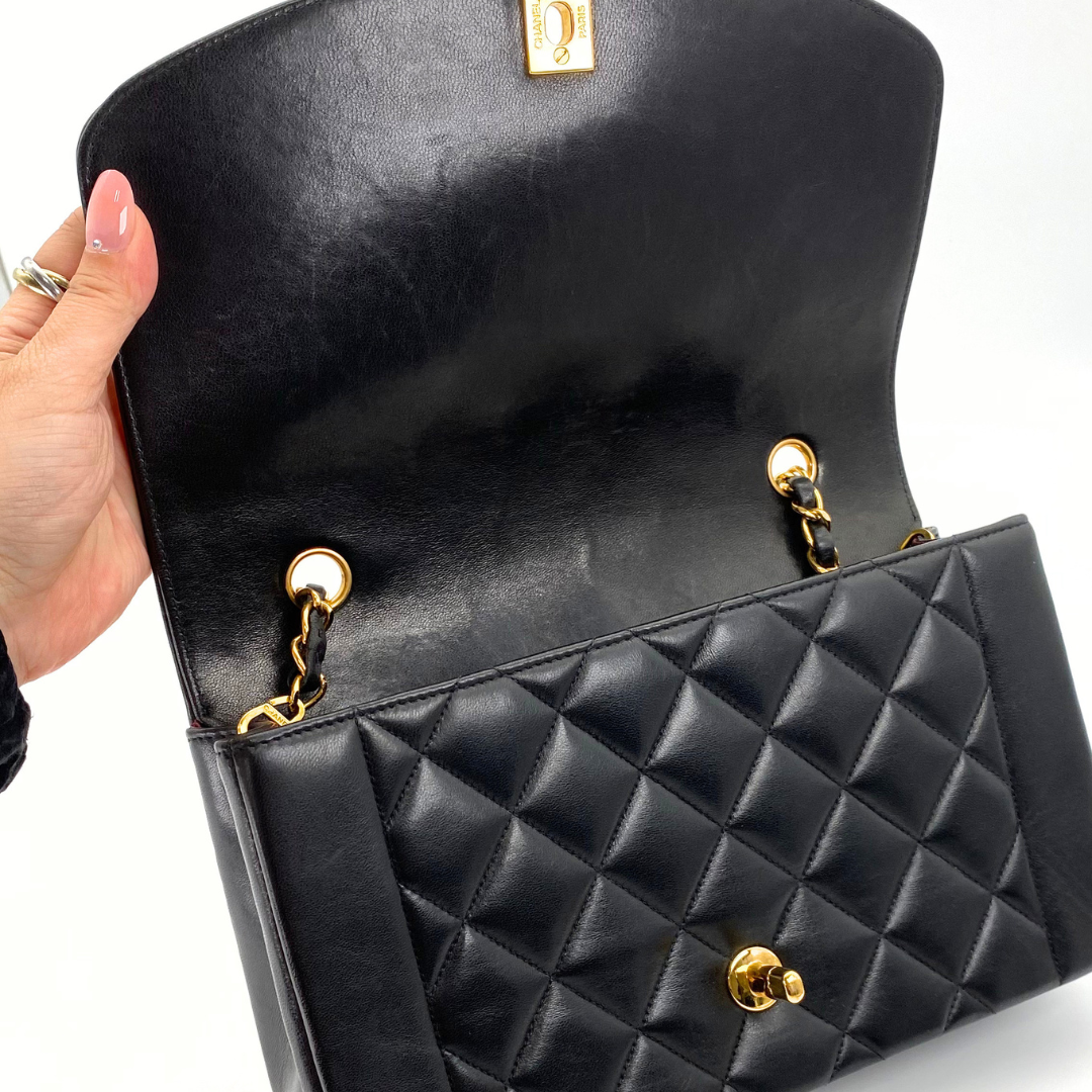 Shiori, 3 Series Medium Diana Black Lambskin with seal and card