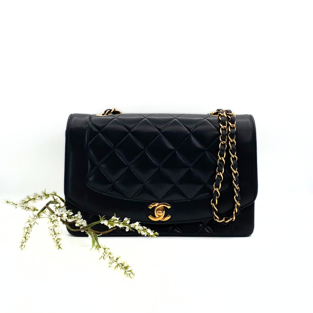 Ellis, 2 Series Medium Diana Navy Lambskin Gold Hardware with seal and card