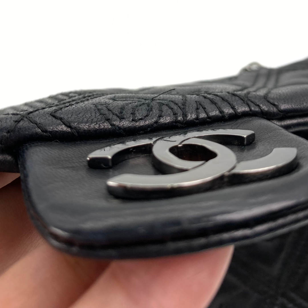 Ruelle, 10 Series Camellia Icon Motif Black Lambskin with seal only