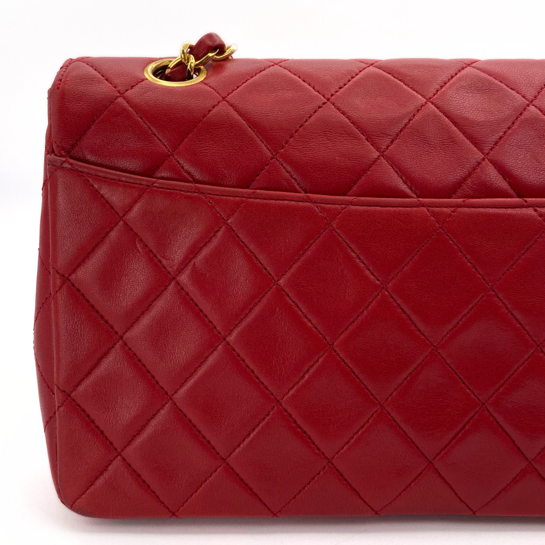 Hiroki, 1 Series Red Lambskin Horizon Flap Gold Hardware with seal only