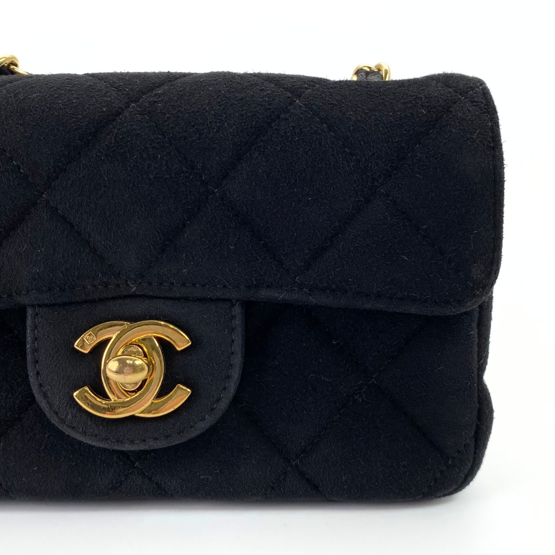 Yukina, 7 Series Mini Matelasse Black Suede Gold Hardware with seal only