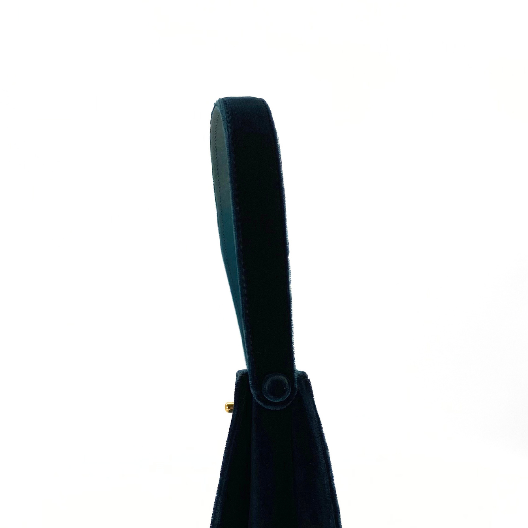 Taiki, 5 Series Turn Lock Green Velvet Top Handle Bucket Bag with seal and card